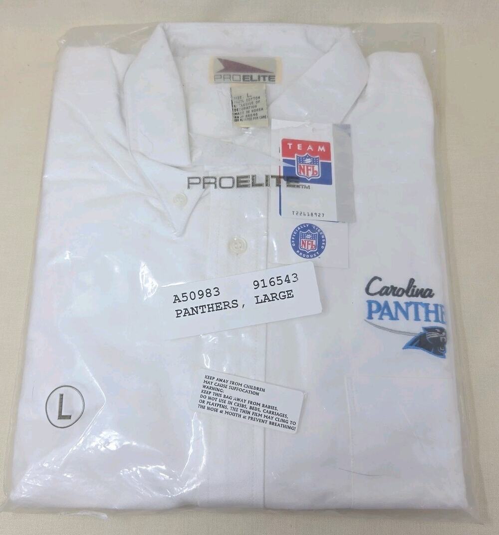 Vtg Carolina Panthers Shirt Mens L NWT Deadstock Pro Elite NFL Button Down White